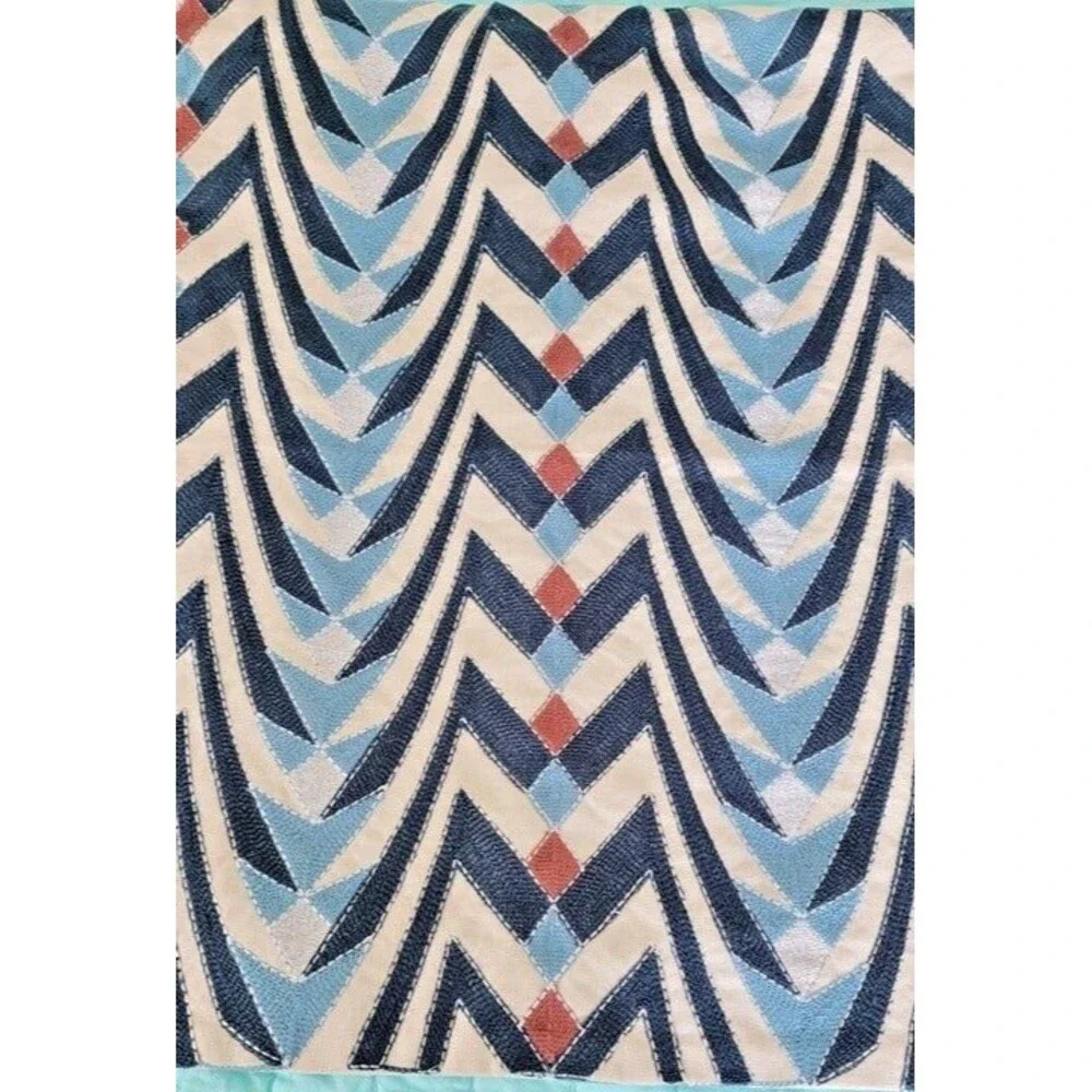 Synergy Textured Embroidered Cotton Euro Pillow Cover 20”x20” Beige & Blue NWOT